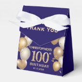 100e verjaardag Navy Blue en Gold Balloons Bedankdoosjes (Voorkant Zijde)