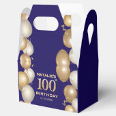 100e verjaardag Navy Blue en Gold Balloons Bedankdoosjes (Geopend)