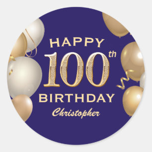 100e verjaardag Navy Blue en Gold Balloons Ronde Sticker