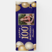 100e verjaardag Navy Blue en Gold Balloons Spandoek (Verticaal)