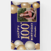 100e verjaardag Navy Blue en Gold Balloons Spandoek (Verticaal)