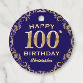 100e verjaardag Navy Blue en Gold Glitter Bedankjes Labels (Achterkant)