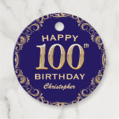 100e verjaardag Navy Blue en Gold Glitter Bedankjes Labels (Voorkant)