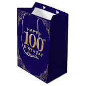 100e verjaardag Navy Blue en Gold Glitter Medium Cadeauzakje (Achterkant Gekanteld)