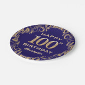 100e verjaardag Navy Blue en Gold Glitter Papieren Bordje (Gekanteld)