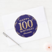 100e verjaardag Navy Blue en Gold Glitter Ronde Sticker (Envelop)