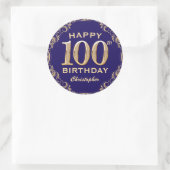 100e verjaardag Navy Blue en Gold Glitter Ronde Sticker (Tas)
