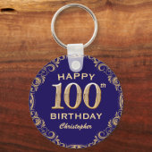100e verjaardag Navy Blue en Gold Glitter Sleutelhanger (Voorkant)