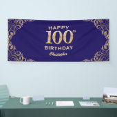 100e verjaardag Navy Blue en Gold Glitter Spandoek (Beurs)
