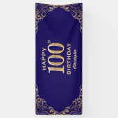 100e verjaardag Navy Blue en Gold Glitter Spandoek (Verticaal)