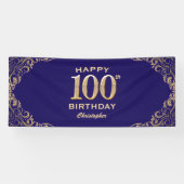 100e verjaardag Navy Blue en Gold Glitter Spandoek (Horizontaal)