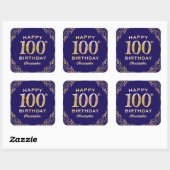 100e verjaardag Navy Blue en Gold Glitter Vierkante Sticker (Vel)