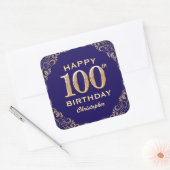 100e verjaardag Navy Blue en Gold Glitter Vierkante Sticker (Envelop)