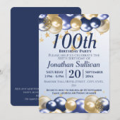 100e verjaardag Navy Gold Balloons Party Kaart (Voorkant / Achterkant)