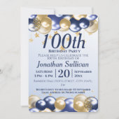 100e verjaardag Navy Gold Balloons Party Kaart (Voorkant)
