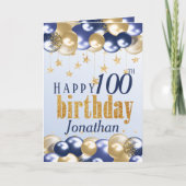 100e verjaardag Navy Gold Glitter Kaart (Voorkant)