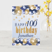 100e verjaardag Navy Gold Glitter Kaart (Gele Bloem)