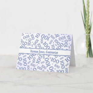 100e verjaardag nummer patroon blauw en wit kaart
