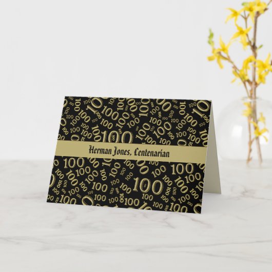 100e verjaardag nummer Patroon Goud en Zwart Kaart (Gele Bloem)