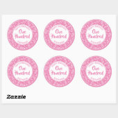 100e verjaardag nummer patroon roze/wit 100 ronde sticker (Vel)