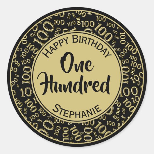 100e verjaardag nummer patroon zwart/goud 100 ronde sticker (Voorkant)