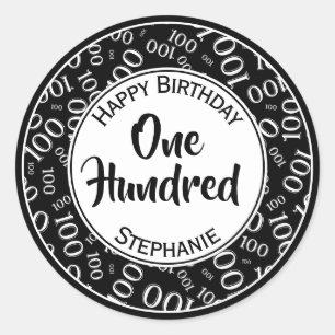 100e verjaardag nummer patroon zwart/wit 100 ronde sticker