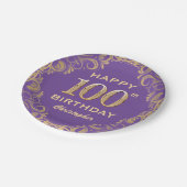100e verjaardag Paars en goudglitter Lijst Papieren Bordje (Gekanteld)
