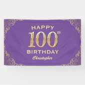 100e verjaardag Paars en goudglitter Lijst Spandoek (Horizontaal)
