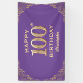 100e verjaardag Paars en goudglitter Lijst Spandoek (Verticaal)