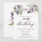 100e verjaardag Paarse lente Lila bloem invitati Kaart (Voorkant / Achterkant)