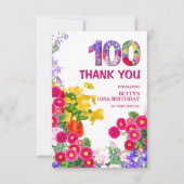 100e Verjaardag Party Bloemen Modern 100 Bedankkaart (Voorkant)