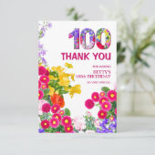 100e Verjaardag Party Bloemen Modern 100 Bedankkaart (Staand voorkant)