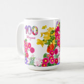 100e Verjaardag Party Bloemen Modern 100 Koffiemok (Voorkant links)