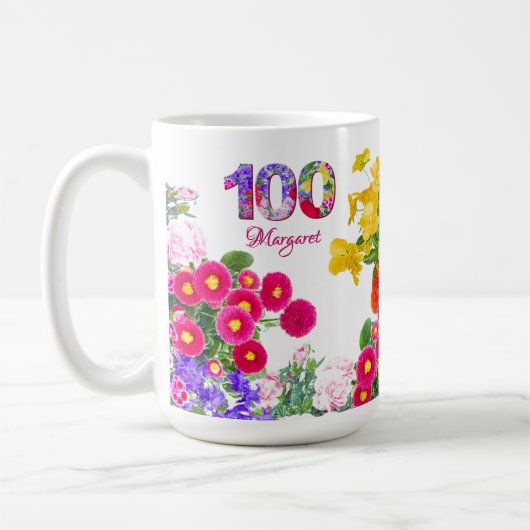 100e Verjaardag Party Bloemen Modern 100 Koffiemok (Links)