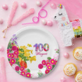 100e Verjaardag Party Bloemen Modern 100 Papieren Bordje (Feest)