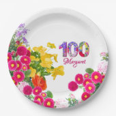 100e Verjaardag Party Bloemen Modern 100 Papieren Bordje (Voorkant)