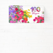 100e Verjaardag Party Bloemen Modern 100 Spandoek (Insitu)