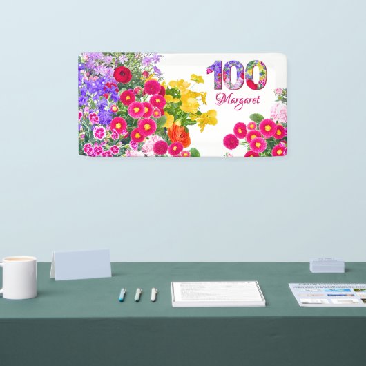 100e Verjaardag Party Bloemen Modern 100 Spandoek (Beurs)