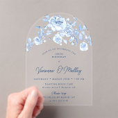 100e Verjaardag Party Dusty Blue Roos Bloemenboog Acryl Uitnodigingen (Insitu (Draagbaar))