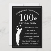 100e verjaardag Party Golfer Black Par Adult Golf Kaart (Voorkant)