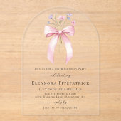 100e Verjaardag Party Pink Bow Wildflower Arch Acryl Uitnodigingen (Voorkant)