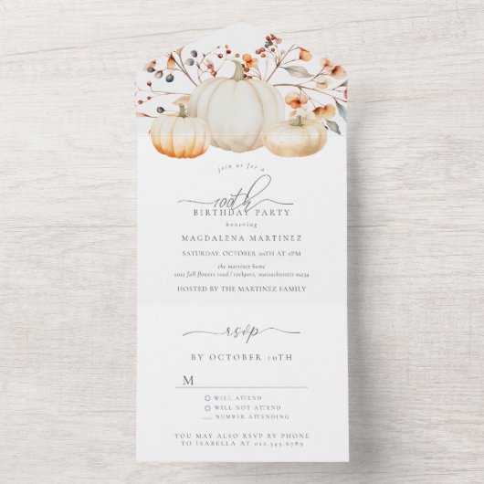 100e Verjaardag Party Pompoen Fall Bladeren All In One Uitnodiging (Binnen)
