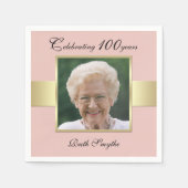 100e Verjaardag Party Roos Gouden Foto servetten (Voorkant)