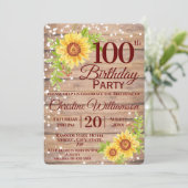 100e Verjaardag Party Rustieke Bloemen Zonnebloem Kaart (Staand voorkant)