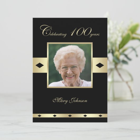 100e verjaardag Party uitnodiging foto 100e (Staand voorkant)