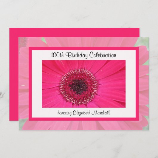 100e verjaardag Party uitnodiging Gerbera Daisy (Voorkant / Achterkant)