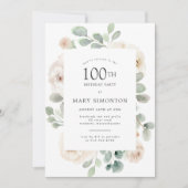 100e Verjaardag Party White Rose Bloemen Kaart (Voorkant)