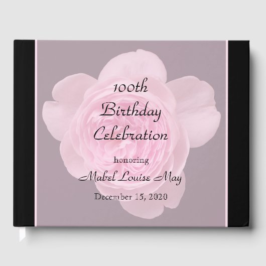 100e verjaardag Pink Rose Guest Book Gastenboek (Voorkant)