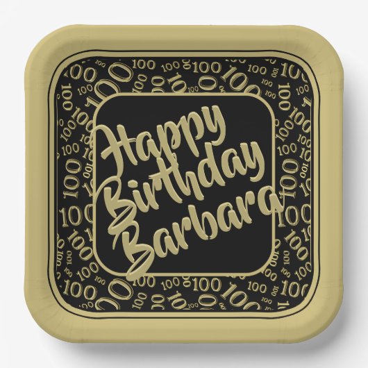 100e verjaardag Random Number Pattern Black/Gold Papieren Bordje (Voorkant)