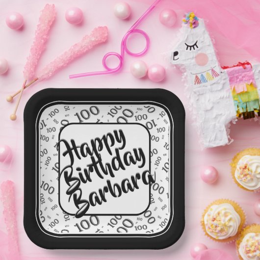 100e verjaardag Random Number Pattern Black/White Papieren Bordje (Feest)